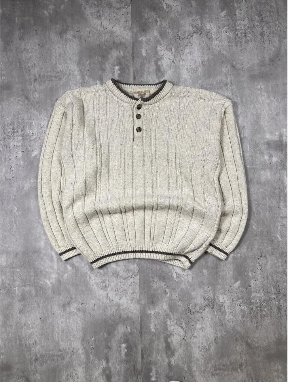 Vintage Rib Knit Henley Sweater Oatmeal Grandpa Core Faded Glory
